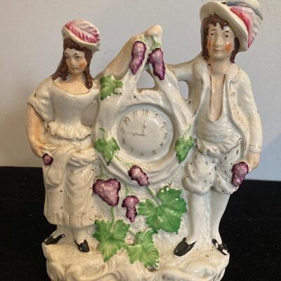 Vintage English Staffordshire Pottery with Scottish Couple and Clock Figurine