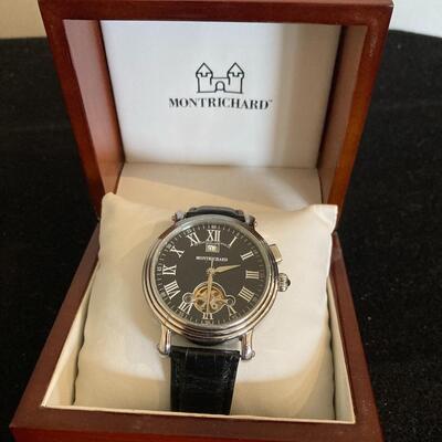 Montrichard Model No. 12 Automatic Menâ€™s Watch with Date and Adjustable Leather Band