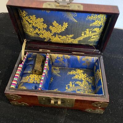 Wood and Brass Jewelry Box with Jade Top and Lock 6.5â€w x 4â€d