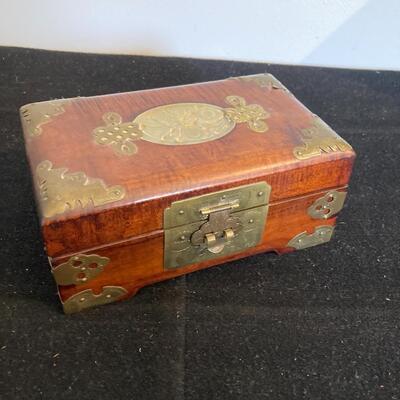 Wood and Brass Jewelry Box with Jade Top and Lock 6.5â€w x 4â€d