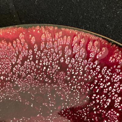 Vintage enamel copper plate Mid Century Modern abstract design dish 9.5â€