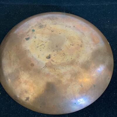 Vintage enamel copper plate Mid Century Modern abstract design dish 9.5â€