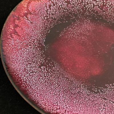 Vintage enamel copper plate Mid Century Modern abstract design dish 9.5â€