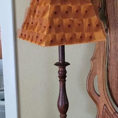 Lot 77: Vintage Lamp with Amber Ribboned Shade and Metal Base