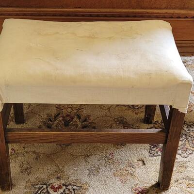 Lot 78: Antique/Vintage Stool with Antique Partial Hand Stitched Pillow Case Covering