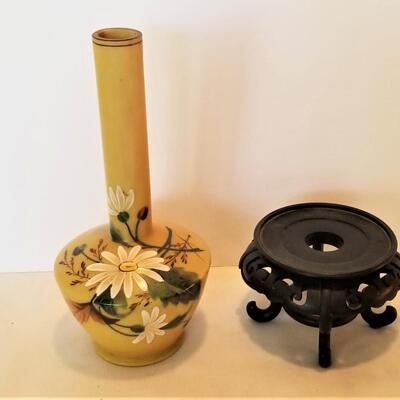 Lot #75  Pretty Painted Antique Vase on Stand