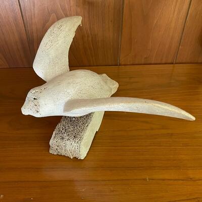 Bleached whale bone seagull carving