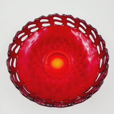 FENTON RUBY AMBERINA BASKETWEAVE BOWL