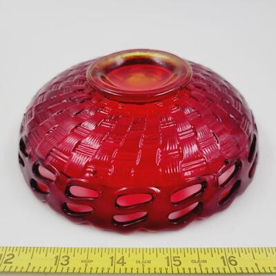 FENTON RUBY AMBERINA BASKETWEAVE BOWL