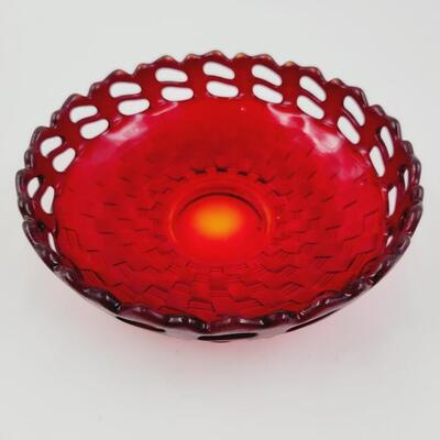 FENTON RUBY AMBERINA BASKETWEAVE BOWL
