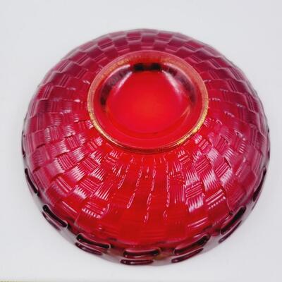 FENTON RUBY AMBERINA BASKETWEAVE BOWL