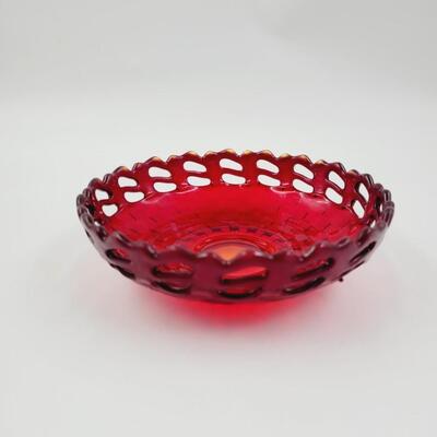 FENTON RUBY AMBERINA BASKETWEAVE BOWL
