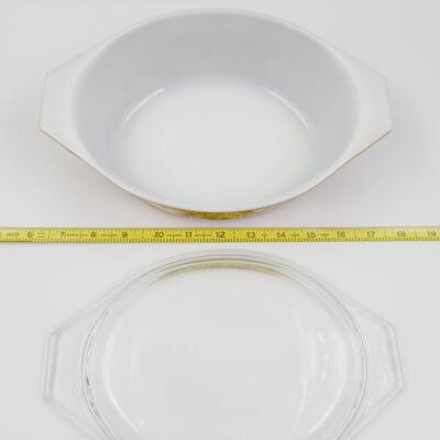 VINTAGE PYREX AMERICANA GOLD OVAL BAKING DISH W/ LID #2