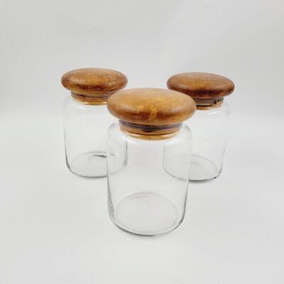 WOODEN TOP CANISTER CONTAINERS 3PC