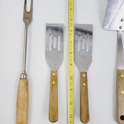 VINTAGE WOODEN HANDLED SERVING UTENSIL 6 PC
