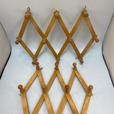 Pair of Wood Scissor Style Wall Coat Hat Hooks