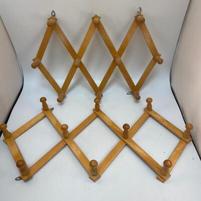 Pair of Wood Scissor Style Wall Coat Hat Hooks
