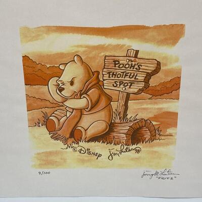 Limited Edition Pooh's Thoughtful Spot Disney Original Timepiece Art Fritz Lutes COA 9/100