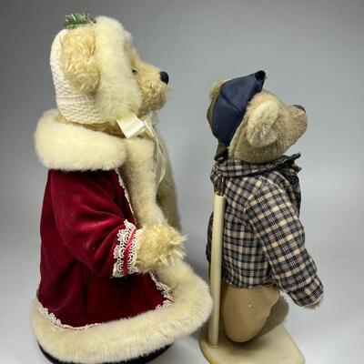 Pair of Collector Teddy Bear Plush Stuffed Animals with Display Stands