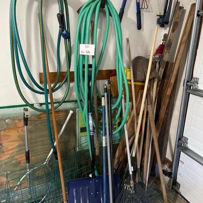 Hand tools and garden hose lot