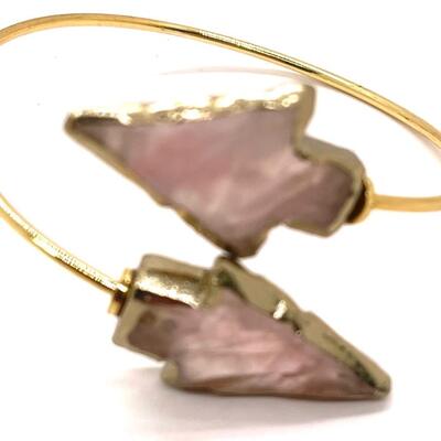 Pink Quartz Gold Tone Arrow Bracelet