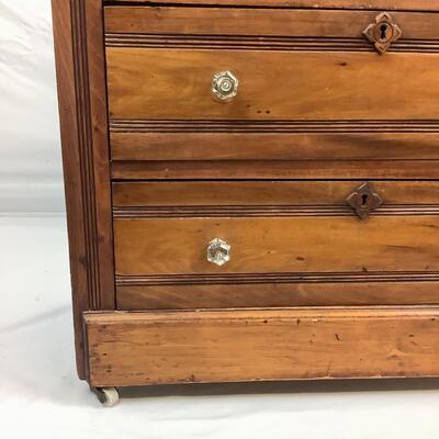 3022 Antique 3-Drawer Dresser on Wheels w/Glass Pulls