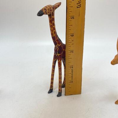 Carved Wood African Safari Wild Animal Figurines Hippo Giraffe Impala
