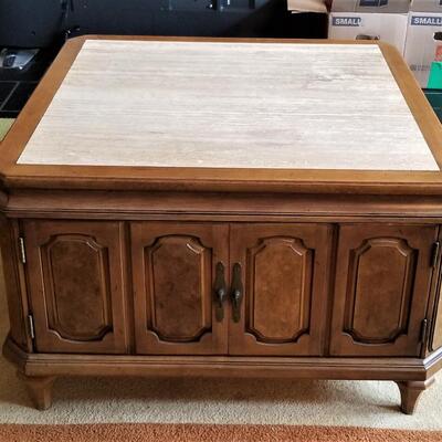 Lot #89  Early 70's marble top Coffee or Lamp Table w/storage