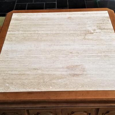 Lot #89  Early 70's marble top Coffee or Lamp Table w/storage