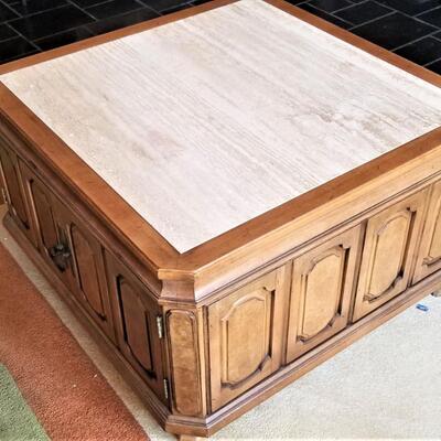 Lot #89  Early 70's marble top Coffee or Lamp Table w/storage