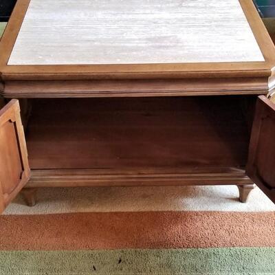 Lot #89  Early 70's marble top Coffee or Lamp Table w/storage