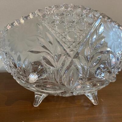 Cut Glass Antique Center Bowl with 4 Feet 11.5â€ x 7.5â€ x 5.5â€h
