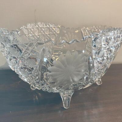 Cut Glass Antique Center Bowl with 4 Feet 11.5â€ x 7.5â€ x 5.5â€h
