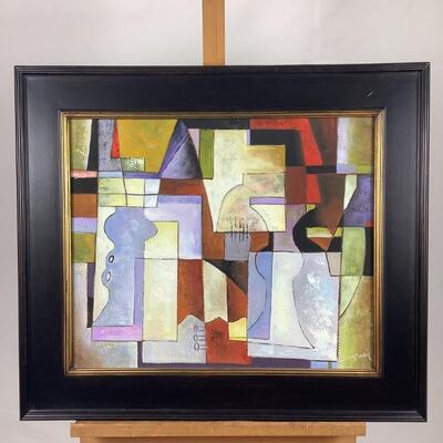 3030 Signed Acrylic on Canvas Framed Cubism Abstract Art