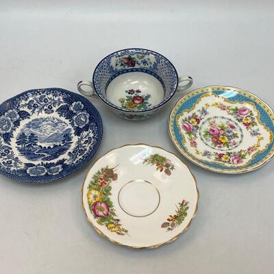 Mixed Lot of Porcelain China Saucers & Double Handle Cup Bowl