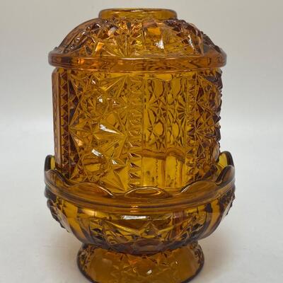 Vintage EAPG Amber Glass Fairy Lamp Light Stars and Bars Indiana Glass