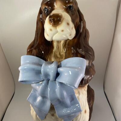 Large Rare Vintage BetLar Inc Life-sized Ceramic Springer Spaniel Dog Wearing Blue Bow Statue