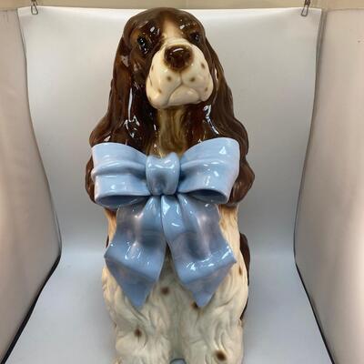Large Rare Vintage BetLar Inc Life-sized Ceramic Springer Spaniel Dog Wearing Blue Bow Statue
