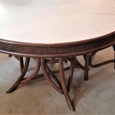Lot #97  Vintage Mid-Century Rattan Table - 4 chairs