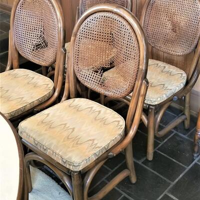 Lot #97  Vintage Mid-Century Rattan Table - 4 chairs