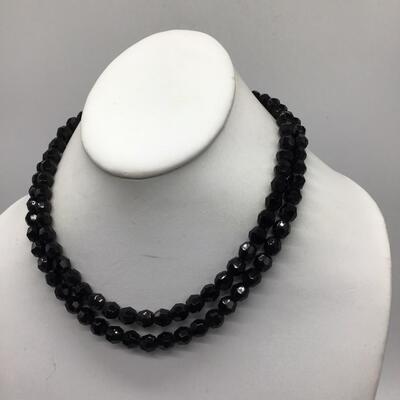 Vintage Black Glass Faceted Necklace. 2. Strand. Beautiful