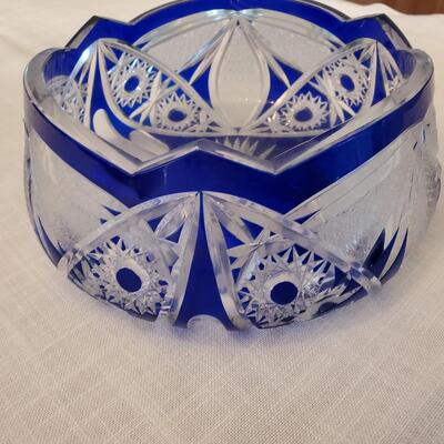 Cobalt Blue Leaded Glass Cut to Clear Bowl