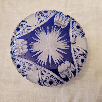 Cobalt Blue Leaded Glass Cut to Clear Bowl