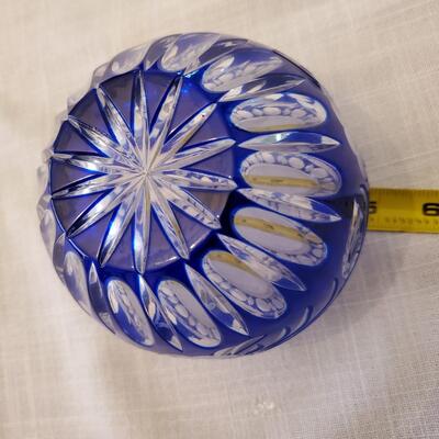 Cobalt Blue Cut to Clear Leaded glass Rose bowl