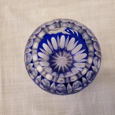 Cobalt Blue Cut to Clear Leaded glass Rose bowl