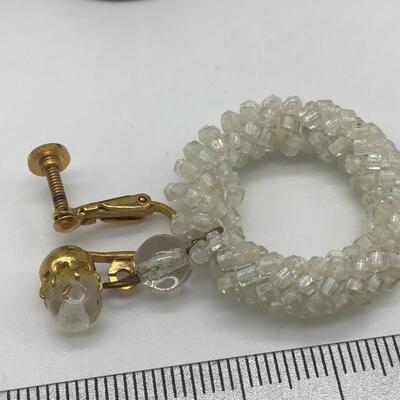 Vintage White Glass Screw on Earrings