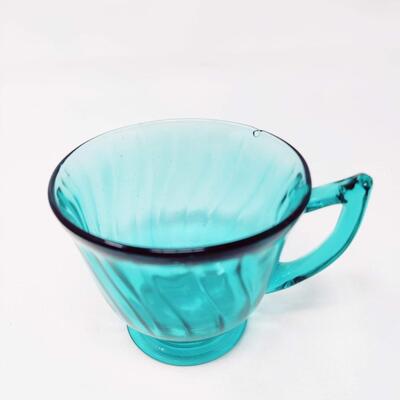 AQUA BLUE DEPRESSION GLASS CUP AND SAUCER