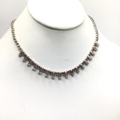 Rhinestone Ruby and Diamonds. Faux vintage costume necklace