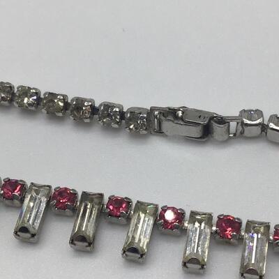 Rhinestone Ruby and Diamonds. Faux vintage costume necklace