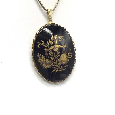 Vintage Gorgeous Black and Gold Tone Necklace 24 Kt Gold Filled Chain
